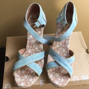 Tom's suede baby blue wedding wedges